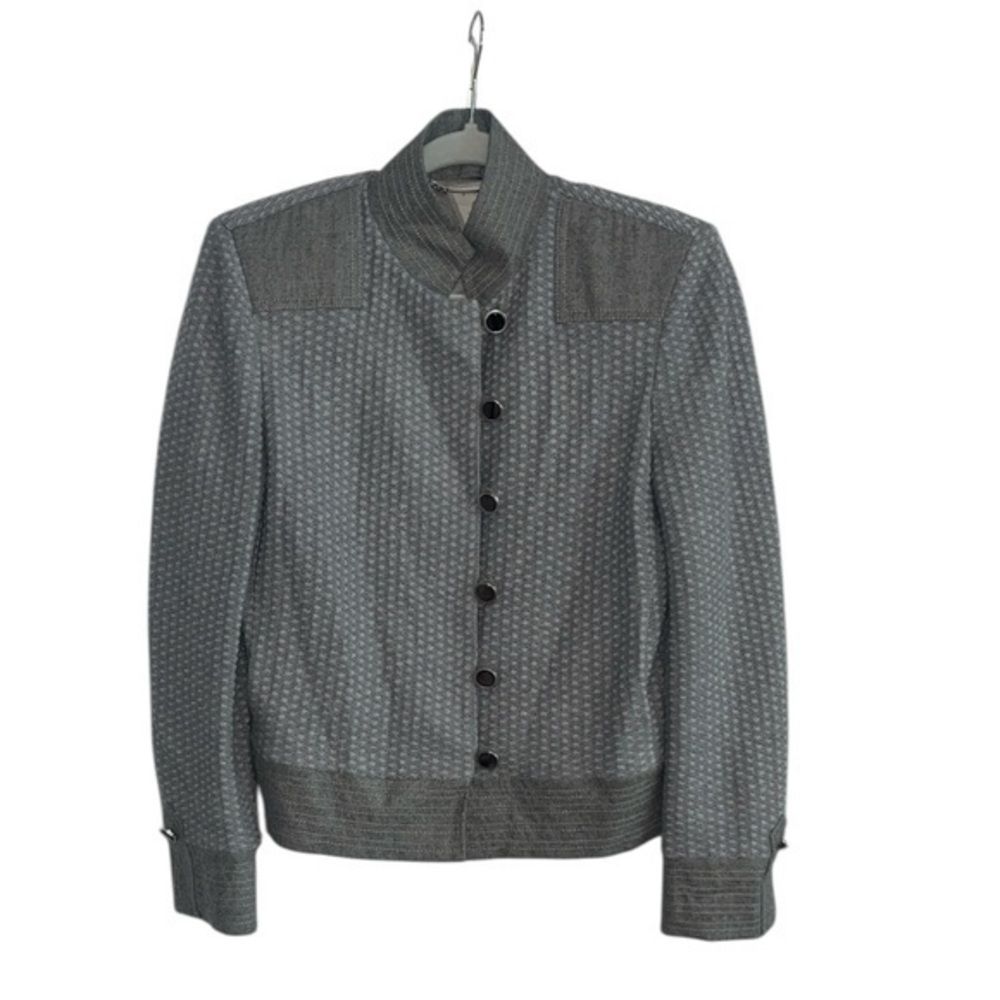 St. John Couture Tweed Lined Jacket Stand Collar Button closure Lined Size 4